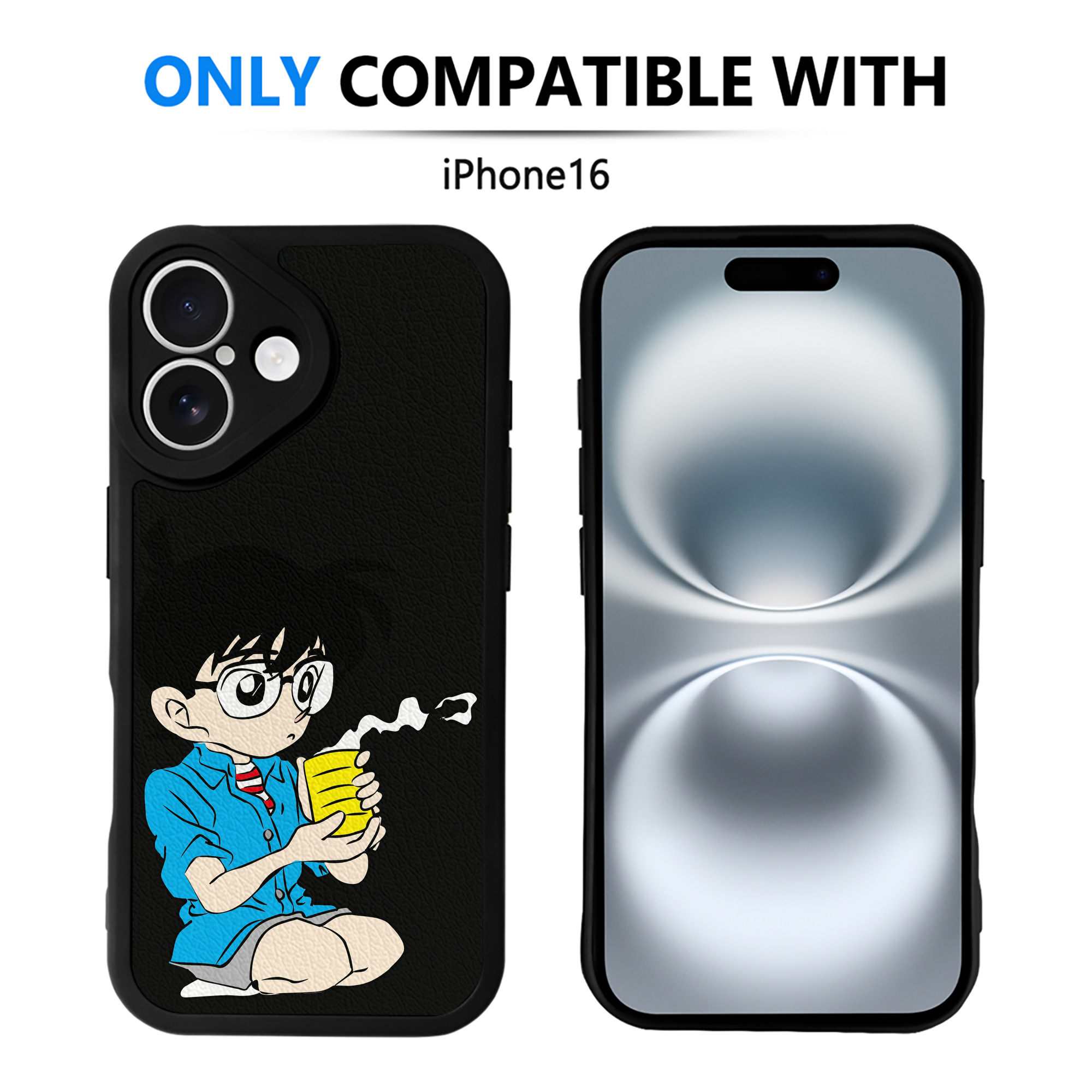 （画像用） 名探偵コナン 江戸川 コナン Detective Conan Conan Edogawa 【iPhone 16シリーズ対応】シリコンスマホケース（レザー調） 材質：シリコン